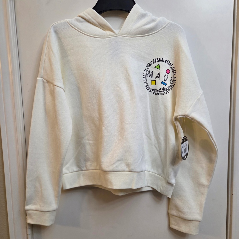 Maui and Sons Kids Cream Graphic Fleece Hoodie Sweatshirt XL 14/16 NWT